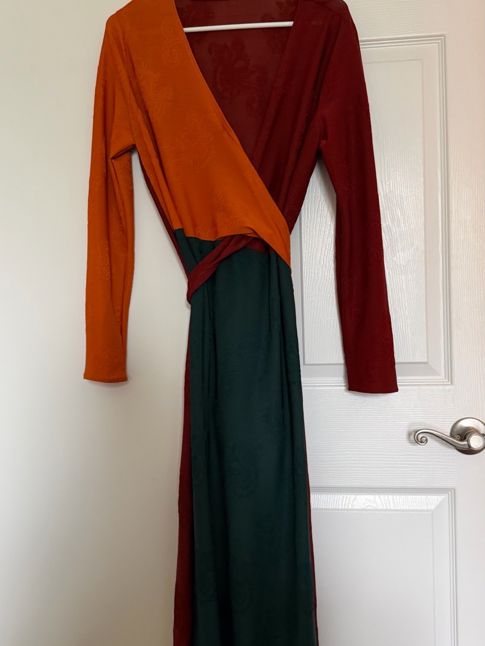 Zara Wrap Maxi Dress in Rust, Burgundy & Forest Green